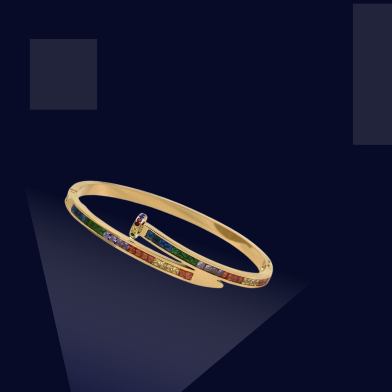 Romantic Shiny Nail Titanium Steel Gold Plated Zircon Bangle.